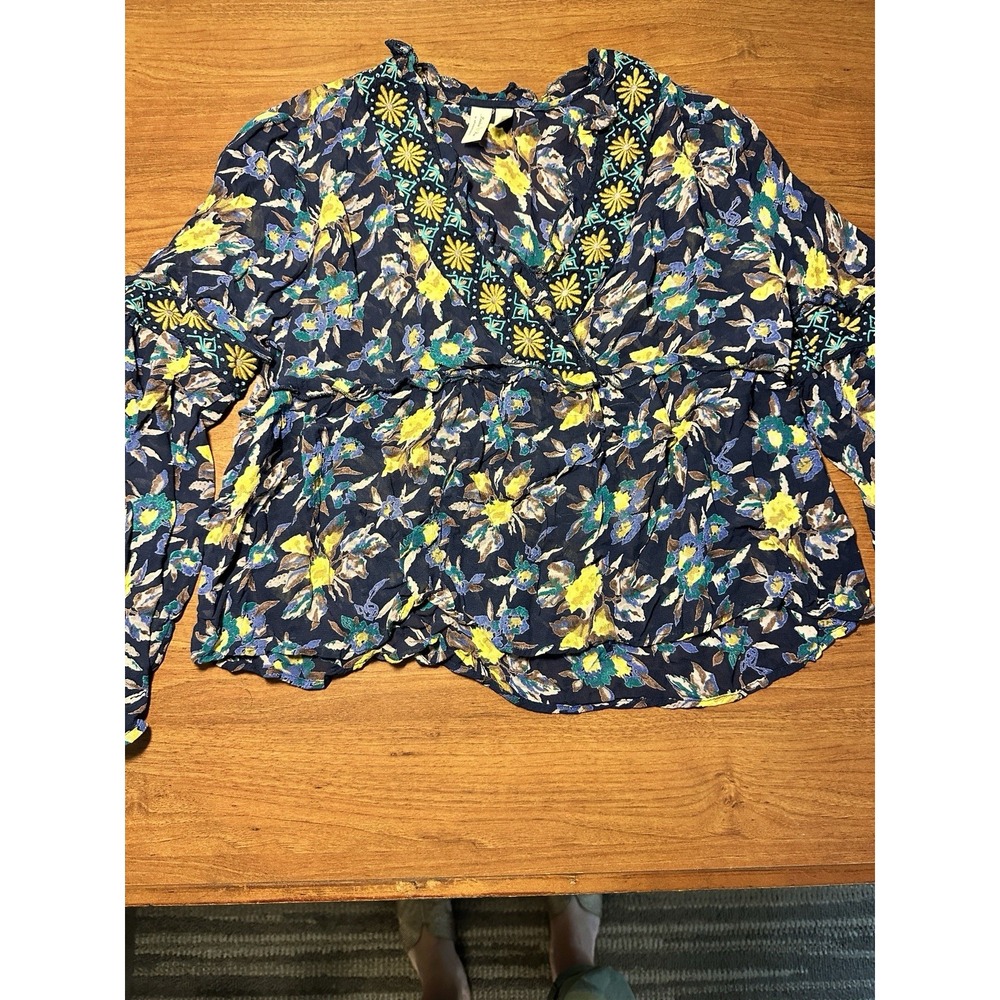 Anthropologie Meadow Rue Top Blue Small Strasser Floral Embroidered Sheer Blouse - Picture 7 of 15